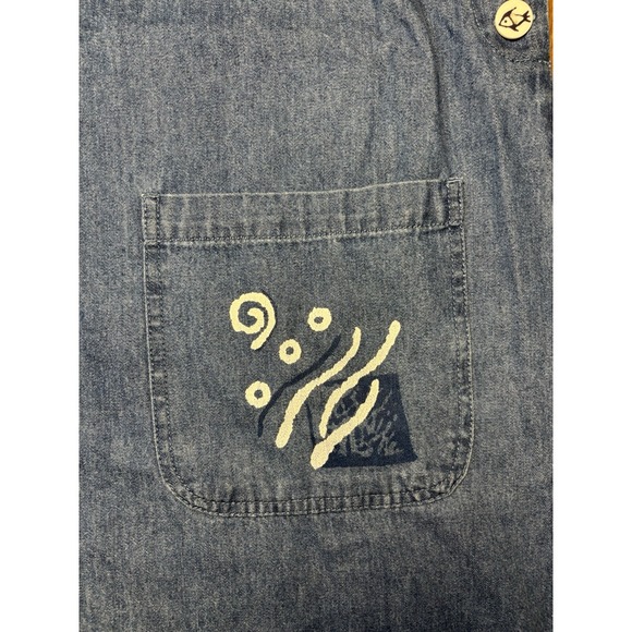 Blue J Women's Large Denim Travel Casual Midi Dress Vacation Tropical Summer - Picture 4 of 7